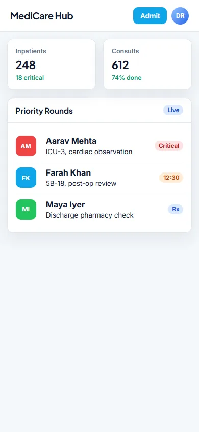 Healthcare Management Platform mobile view