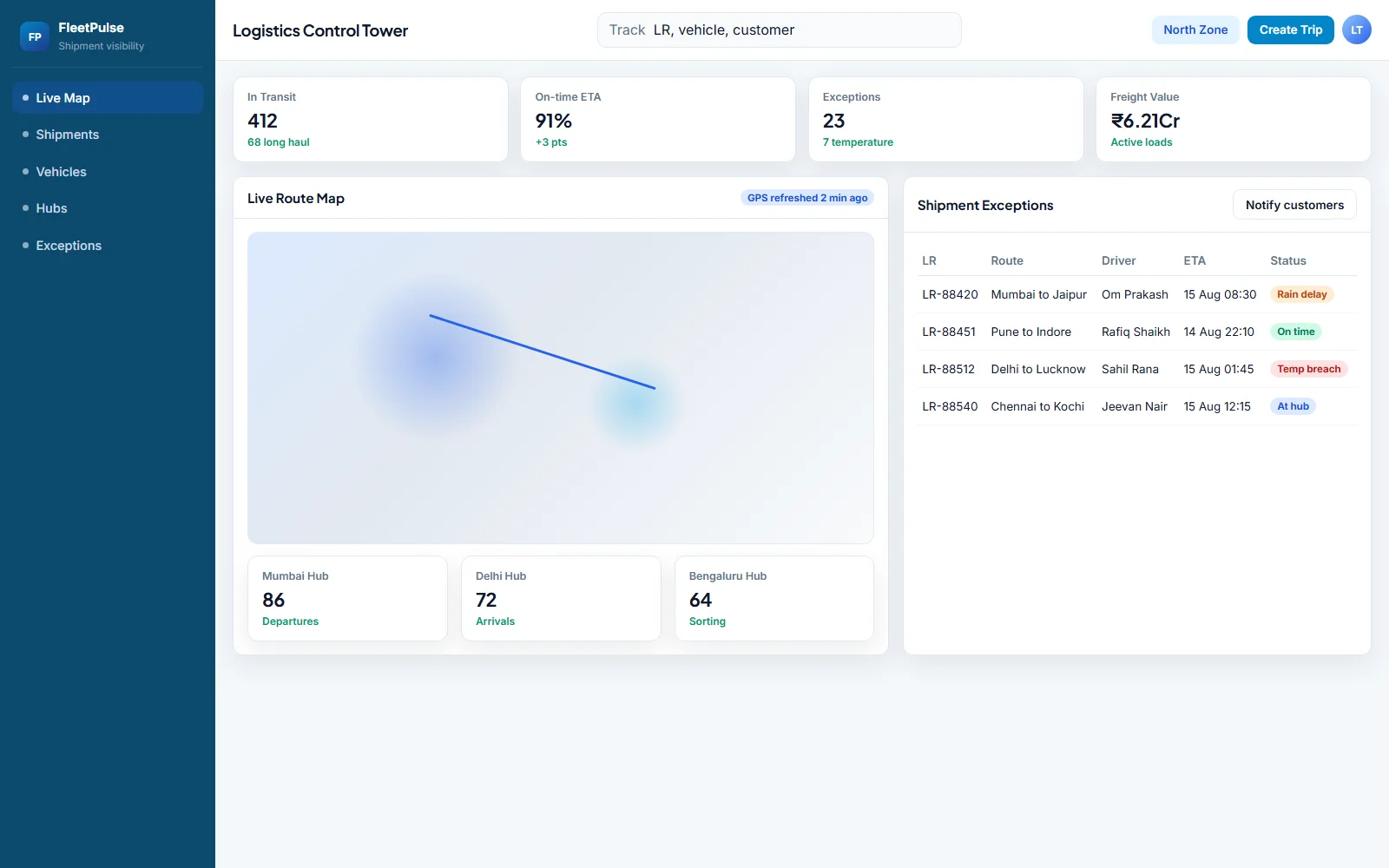 Logistics Tracking Portal operations view