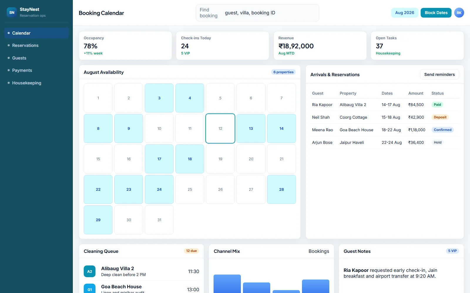 Property Booking Management System desktop interface