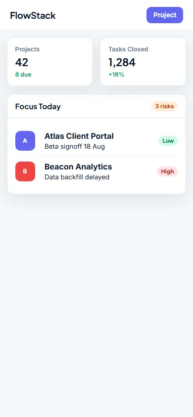 SaaS Workspace Dashboard mobile view
