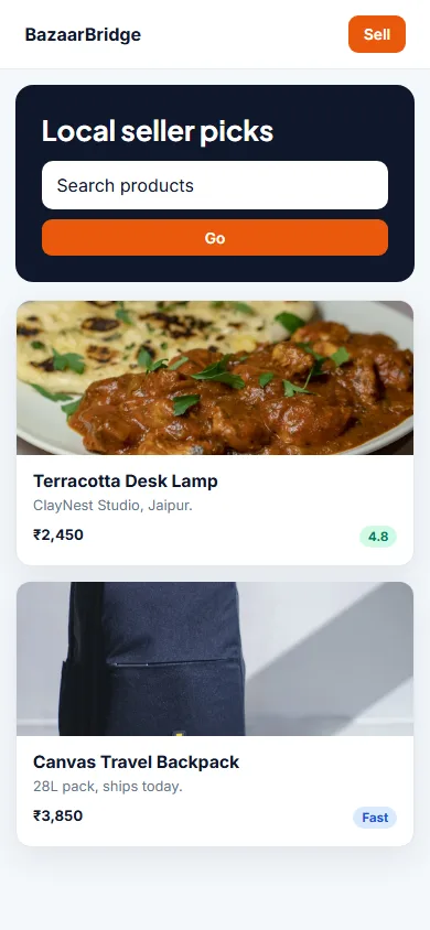 Vendor Marketplace Platform mobile view